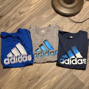 Adidas Trio of Blue and Gray Logo Tees Dri-Fit